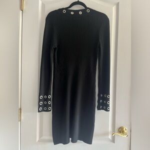 Long Sleeve Grommet Embellished Neck&Sleeve Dress